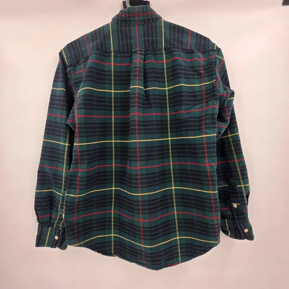 VINTAGE 90S RALPH LAUREN PLAID BUTTON DOWN BOYS XL GREEN RED PREPPY PONY HOLIDAY